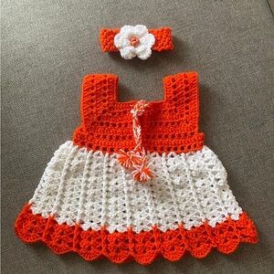 Red and white dress with headband for babies